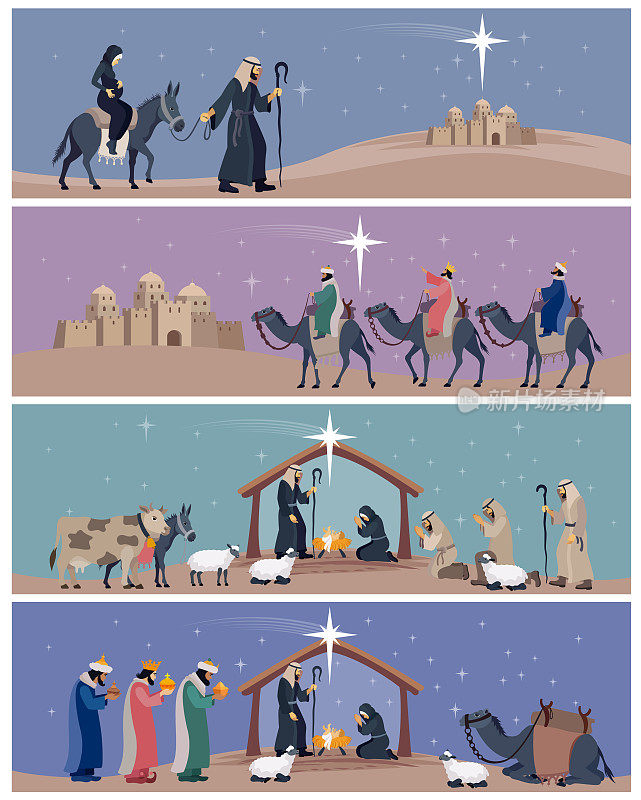 耶稣诞生场景横幅。耶稣的诞生。