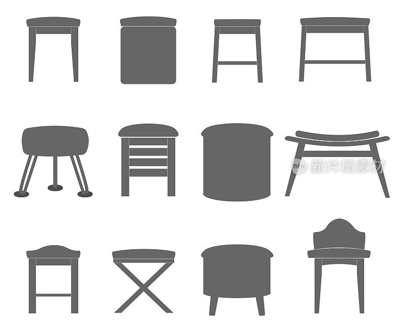 凳子的集合集合黑色矢量插图
