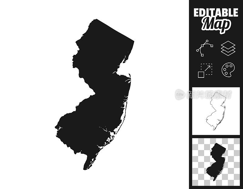 新泽西州地图设计。轻松地编辑