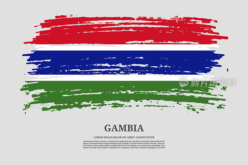 冈比亚国旗与笔触效果和信息文字海报，矢量