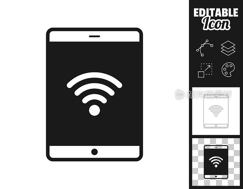 带wifi的平板电脑。图标设计。轻松地编辑