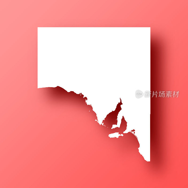 南澳大利亚地图红色背景与阴影
