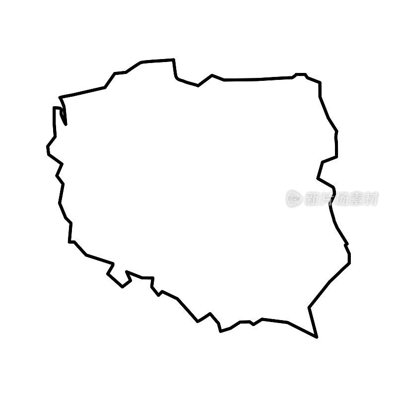 波兰的地图。波兰线性风格。线性图标