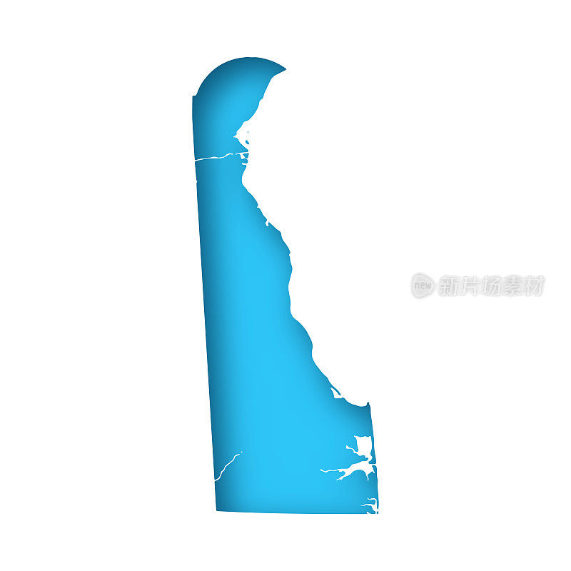 特拉华州地图-白纸裁剪在蓝色背景
