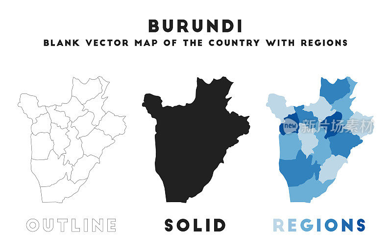 布隆迪地图。布隆迪边界为您的信息图。矢量国家形状。矢量插图。
