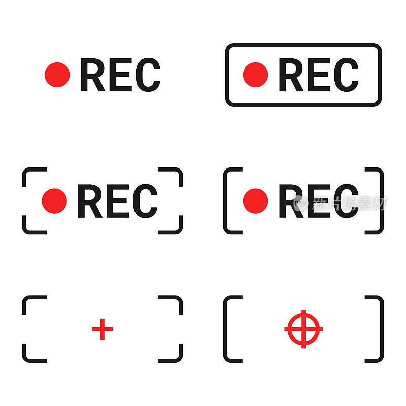 录制或REC图标集。
