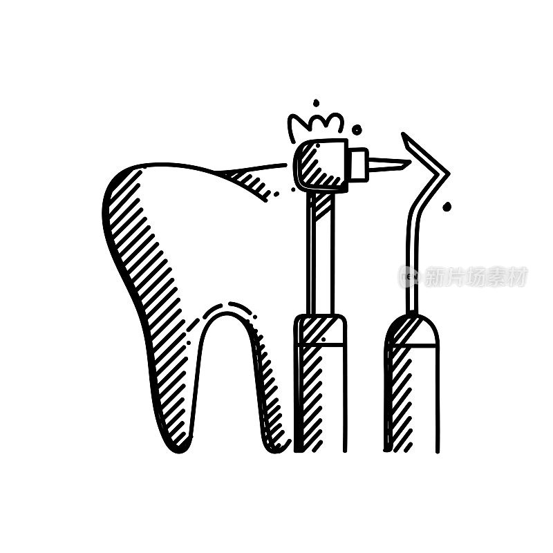 牙科手术线图标，草图设计，像素完美，可编辑的笔画。