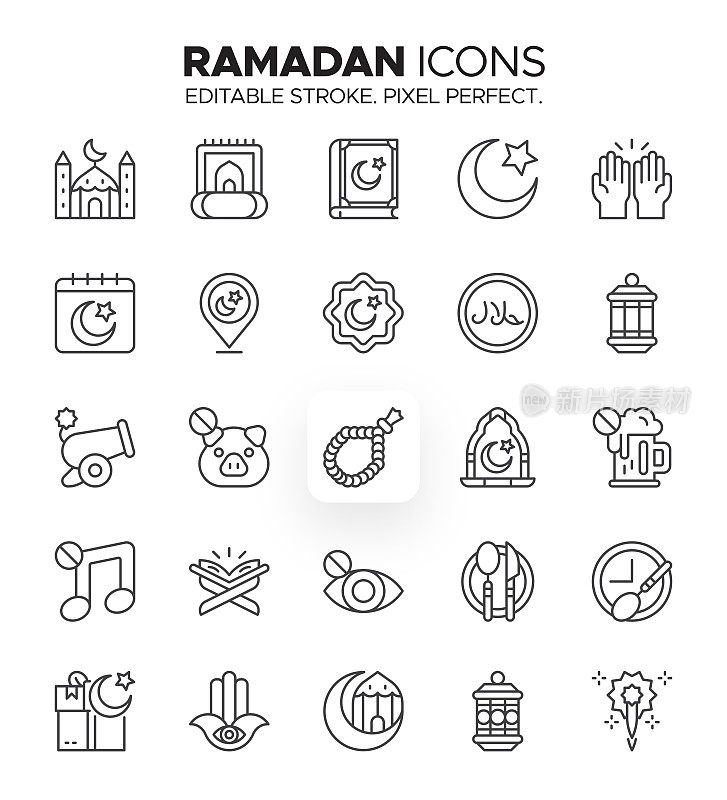 斋月图标-伊斯兰符号和斋月基本符号
