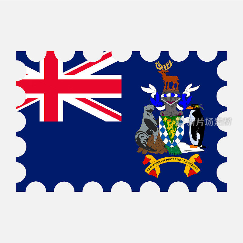 印有南乔治亚岛和南桑威奇群岛旗帜的邮票。矢量插图。