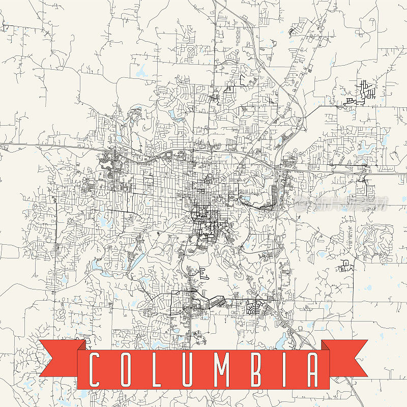 哥伦比亚，密苏里州，美国矢量地图