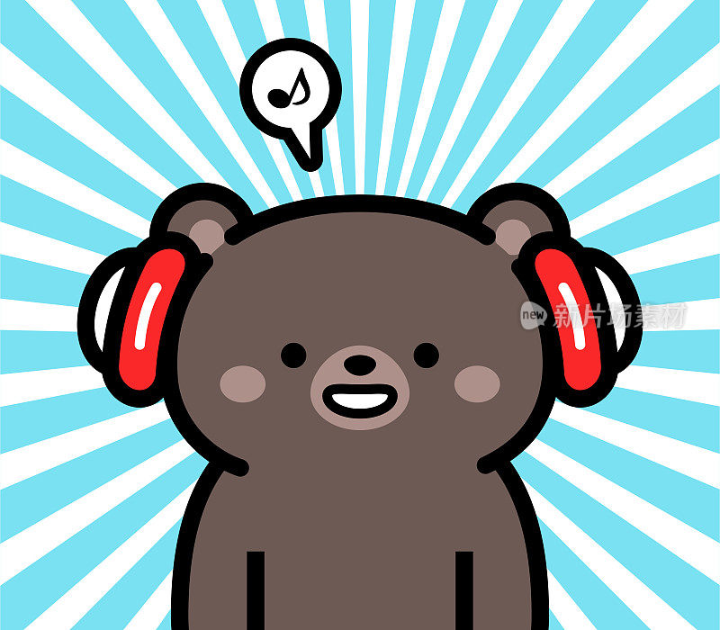 可爱的角色设计，一只戴着耳机的小黑熊