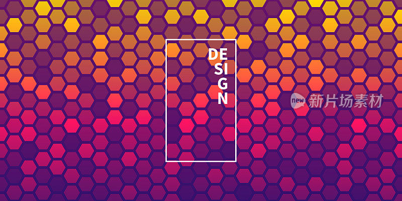 抽象几何背景-六角形马赛克与粉红色的梯度