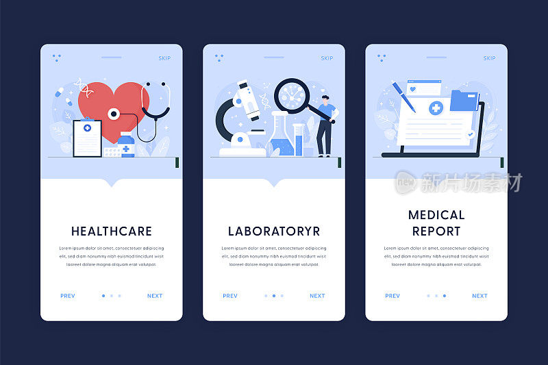医疗保健、实验室、医疗报告插图。移动应用程序的用户登录模板