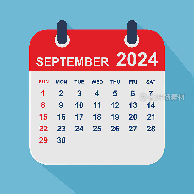 2024年9月。日历规划设计模板。一周从周日开始。业务矢量图