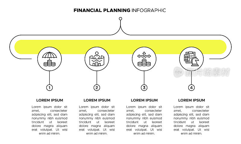 财务规划信息图表模板。财务管理，资金和投资回报概念图标矢量