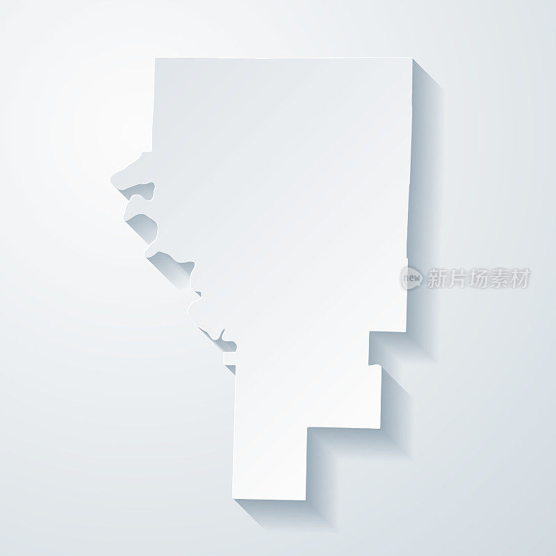 阿肯色州巴克斯特县。地图与剪纸效果的空白背景