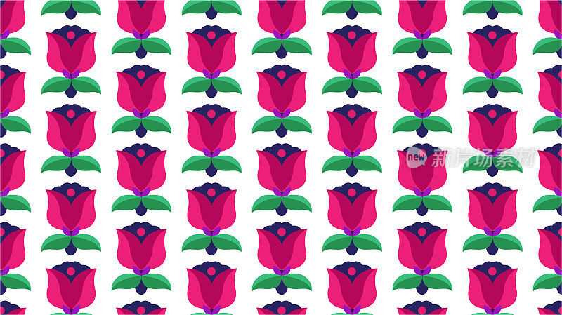 玫瑰花平面颜色无缝图案设计