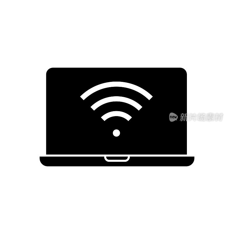 无线连接固体图标设计在一个白色的背景。这个黑色的平面图标适用于信息图表、网页、移动应用程序、UI、UX和GUI设计。