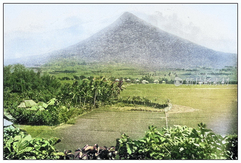 古色古香的黑白照片:菲律宾马荣火山阿尔拜火山