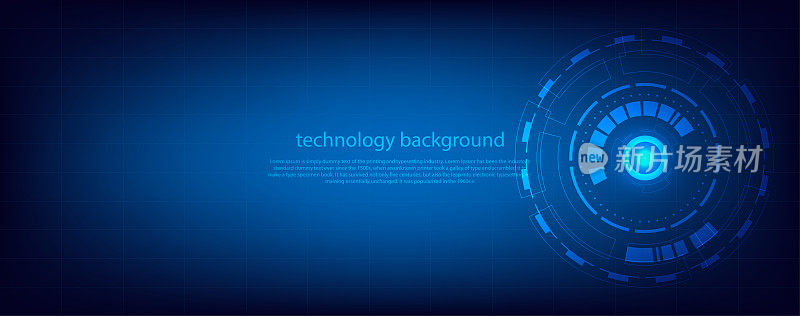蓝色圆圈和线条技术抽象技术创新概念矢量背景和发光