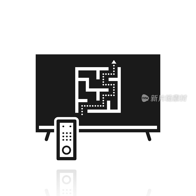 电视和迷宫。白色背景上反射的图标