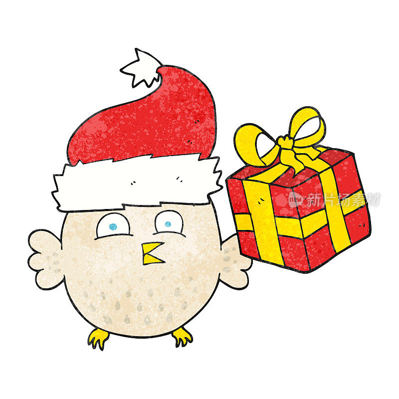 手绘纹理卡通圣诞猫头鹰