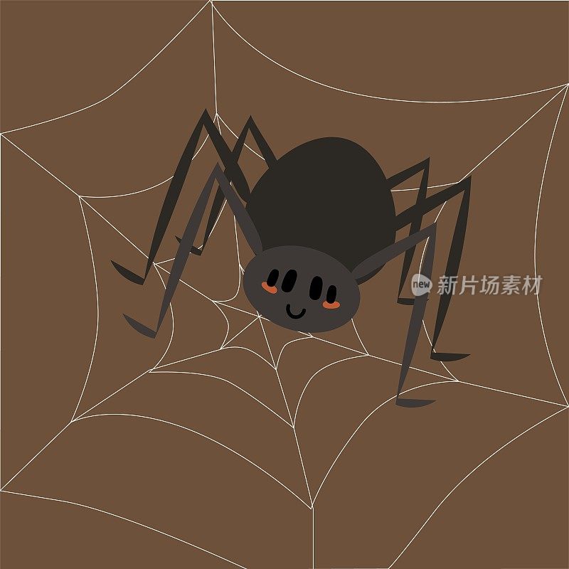 可爱的虫子。蜘蛛在网上。可怕的黑色昆虫。蜘蛛网缠绕的线。恐怖和狼蛛恐惧症。万圣节的名片。小动物。危险的蜘蛛和蜘蛛网。矢量图