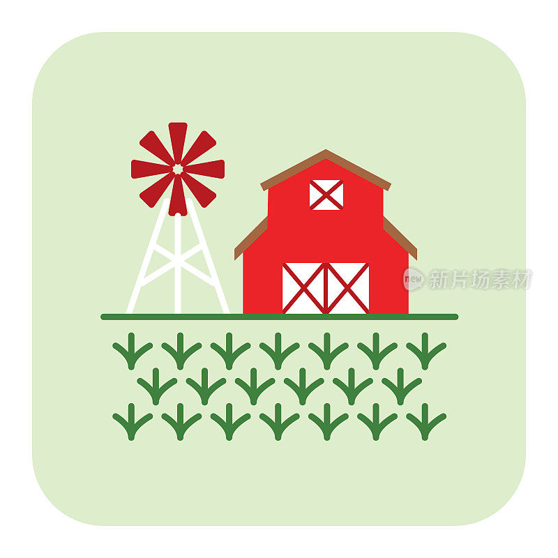 农场-农业图标在绿色背景上的平面颜色