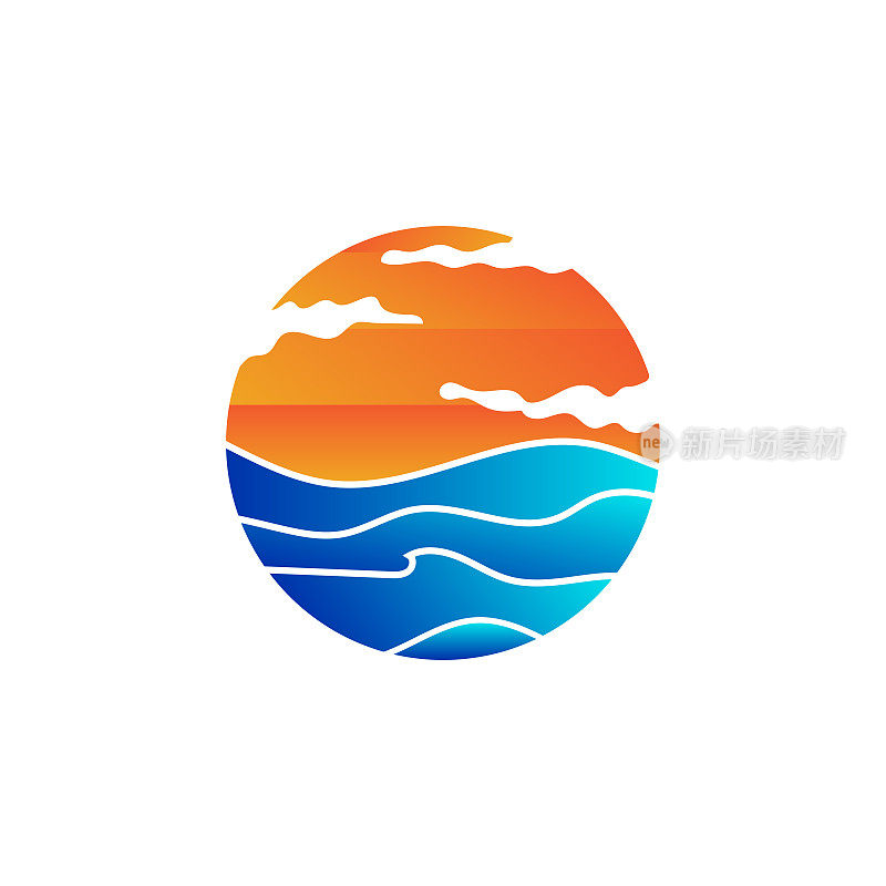日落标志，太阳矢量，海滩自然风光，极简设计品牌插图