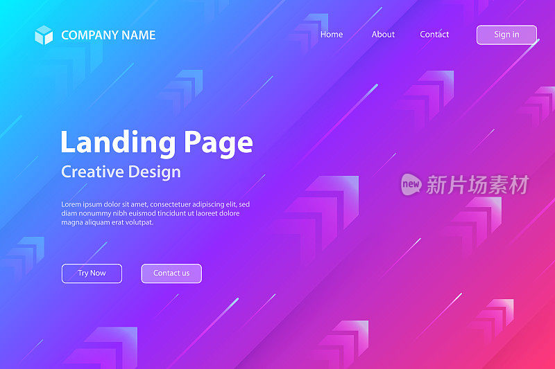 登陆页面模板-抽象设计与上升的箭头-时髦的紫色梯度