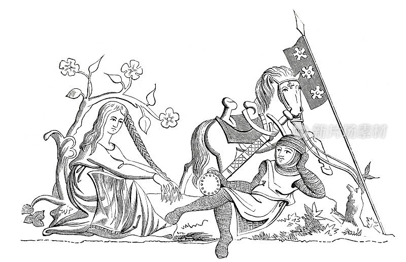 骑士与女人调情木刻16世纪插图