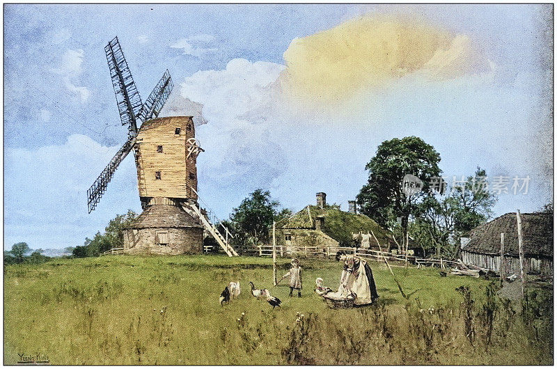 古董画照片:风车