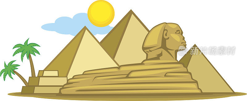 有树和金字塔的埃及漫画