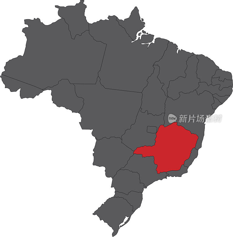 米纳斯吉拉斯州红色灰色巴西地图矢量