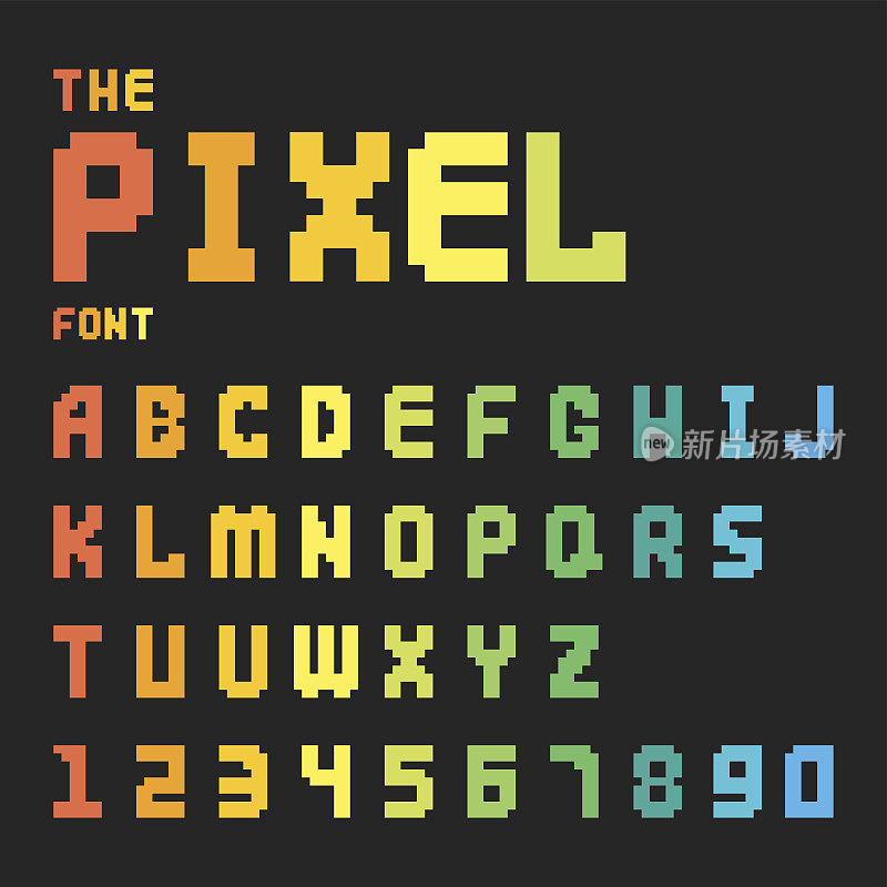 像素复古字体视频电脑游戏设计8位字母数字电子未来风格矢量abc字体数字创意字母孤立