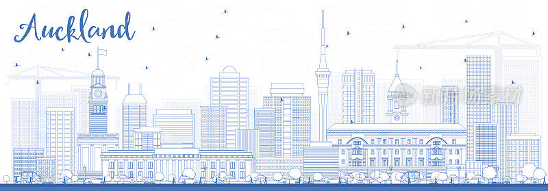 用蓝色建筑勾勒出奥克兰的天际线。