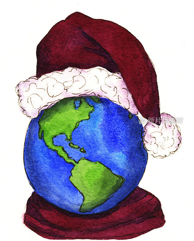 戴着圣诞老人帽的地球