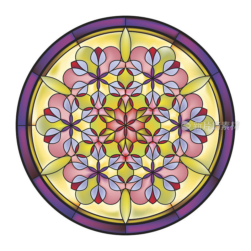 IS_Abstract_Mosaic_Floral_Stained_Glass_Window_Round_Panel