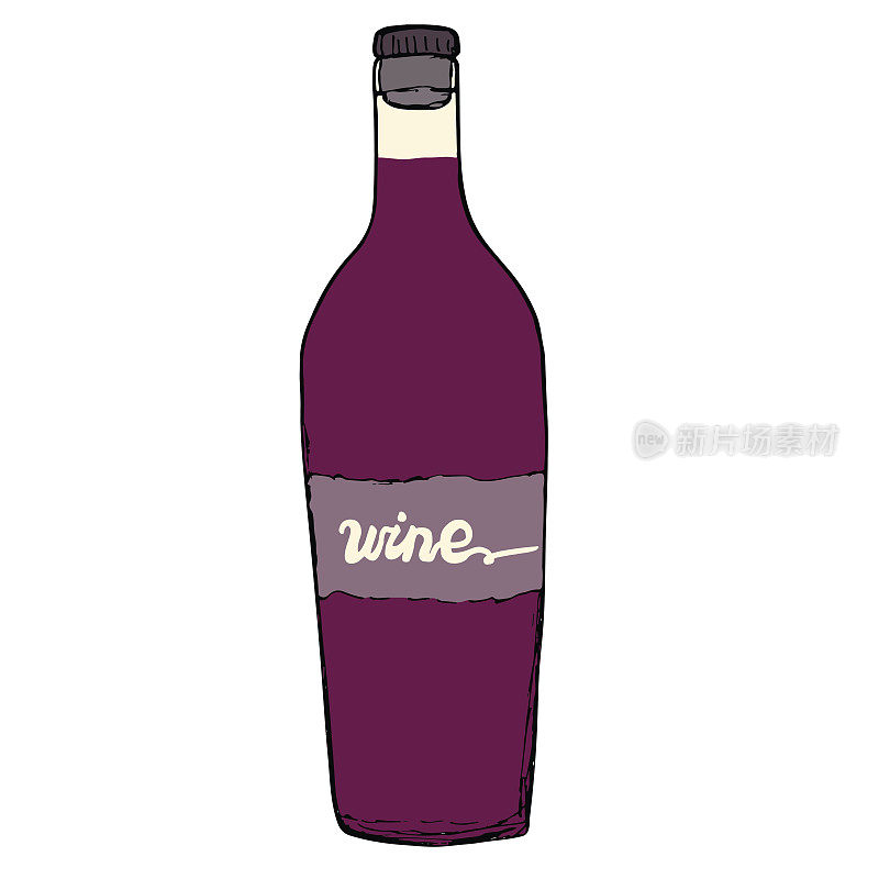 红酒倒入酒杯和酒瓶中。反复无常的水彩速写。