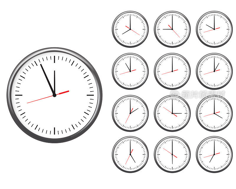 墙上办公室时钟图标设置。显示每一个小时。