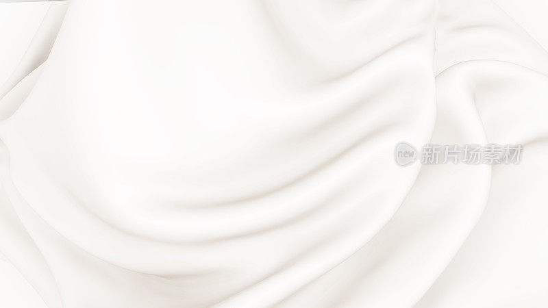 白色奶油质地的背景，丝滑的插图。酸奶奶油波状织物，布料质地近距离。