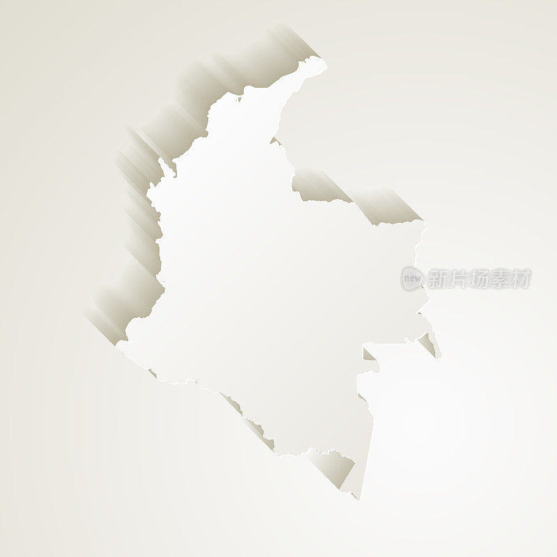哥伦比亚地图与剪纸效果空白背景