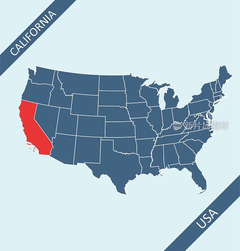 美国地图上的加利福尼亚州