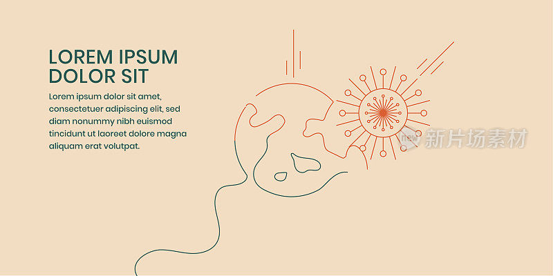 冠状病毒vs世界Covid-19冠状病毒细线矢量图
