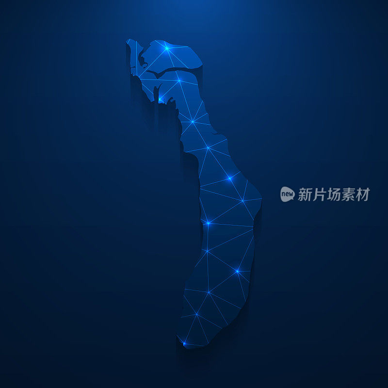 波拉岛地图网络-明亮的网格在深蓝色的背景