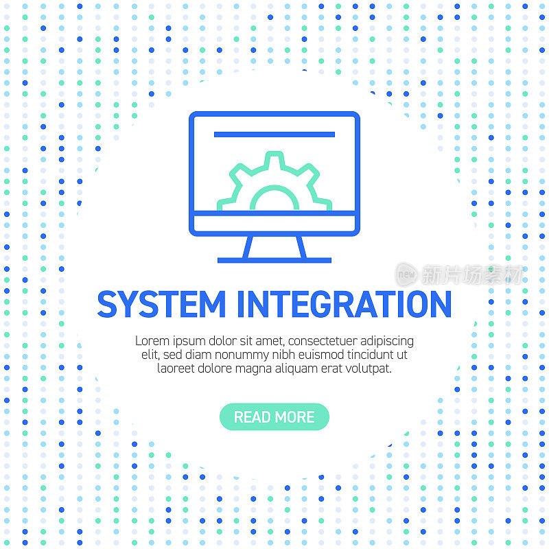 系统集成线图标。简单轮廓符号图标与模式