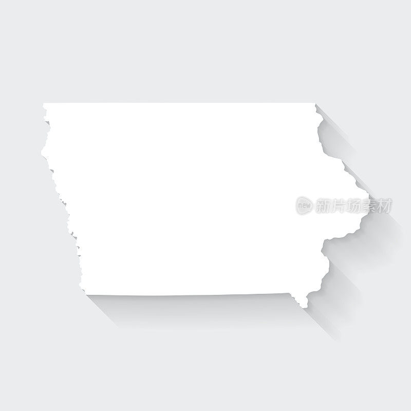 爱荷华州地图与空白背景的长阴影-平面设计
