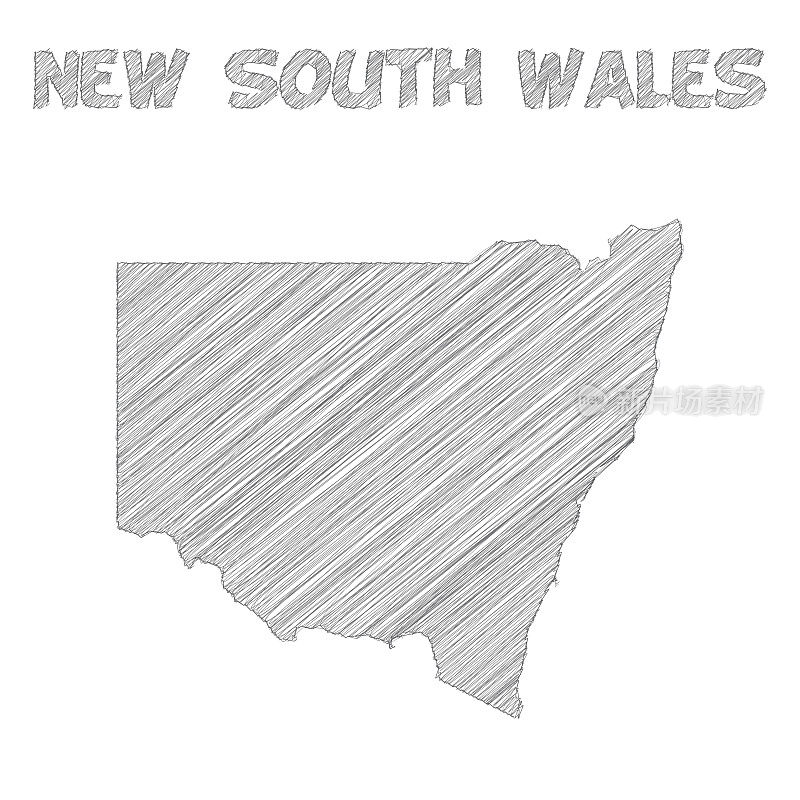 新南威尔士州地图手绘在白色背景