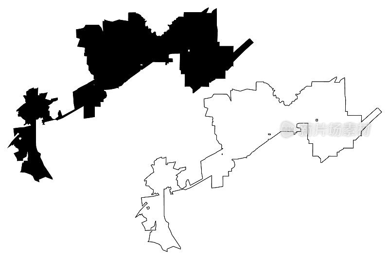 费尔菲尔德市，加利福尼亚州(美国城市，美国，美国城市)地图矢量插图，涂鸦草图费尔菲尔德市地图