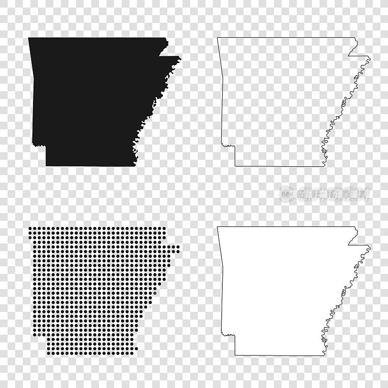 阿肯色州地图设计-黑色，轮廓，马赛克和白色